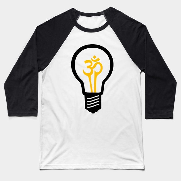 Om Meditation Lightbulb (Black and Yellow) Baseball T-Shirt by XOOXOO